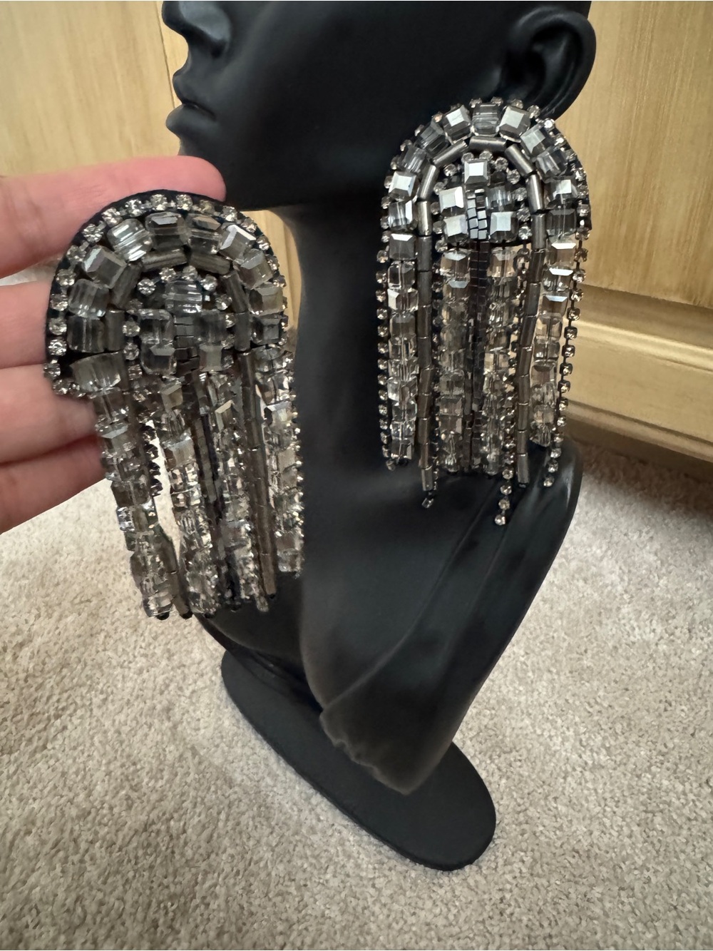 Statement Crystal Fringe Drop Earrings - Silver